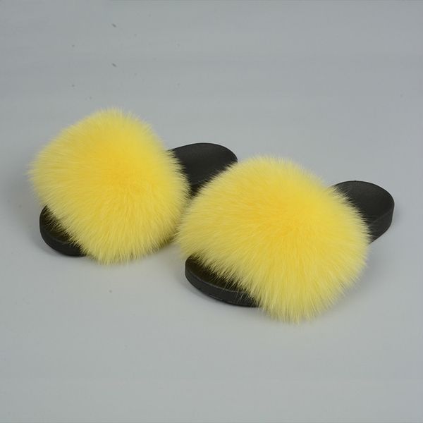 

new arrival fox fur slippers various color sandals for women lovely comfortable ladies slides, Black