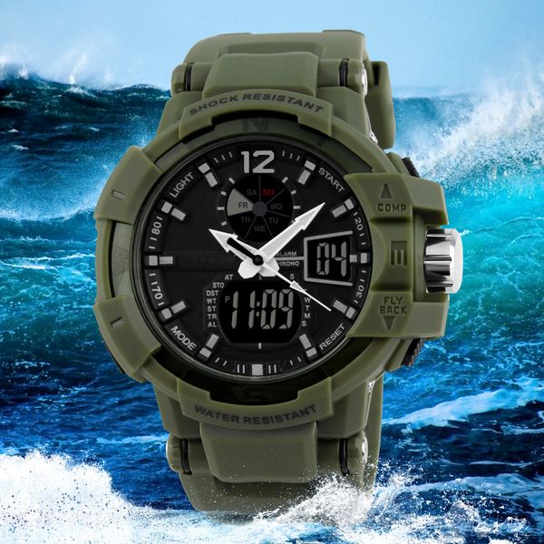 

2018 cool style silicone men gentleman students sports led alarm back light diver swim wristwatches younger double display watch, Slivery;brown