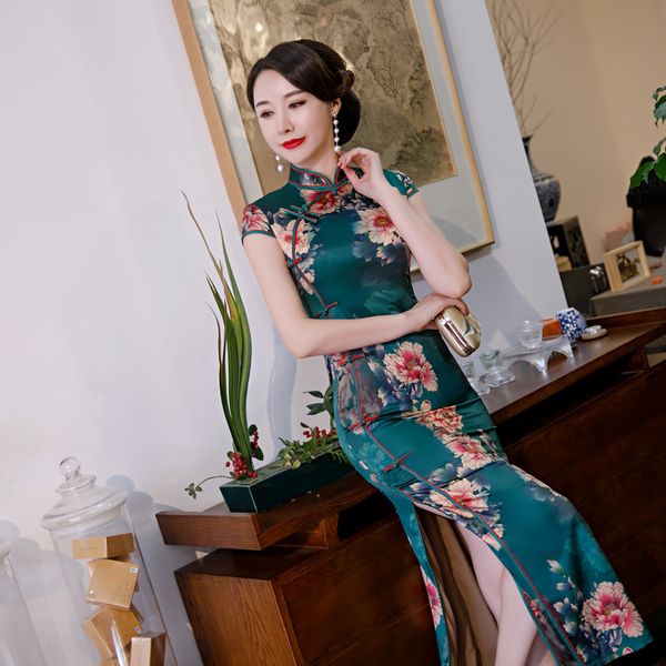 

vintage chinese traditional women rayon print flower qipao plus size 4xl novelty chinese formal dress mandarin collar cheongsam, Red