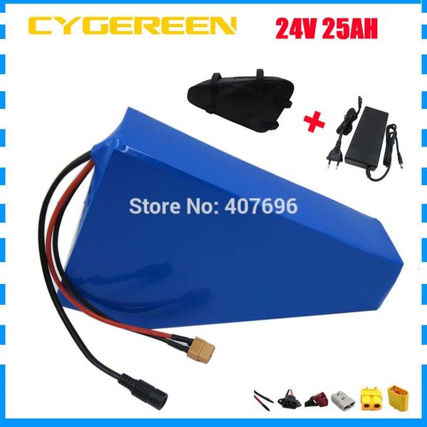 Batteria ebike 24V 25AH Batteria agli ioni di litio 24V 25Ah Batteria triangolare 3.7V 2500mah 18650 cella 30A Caricabatterie BMS 3A con borsa