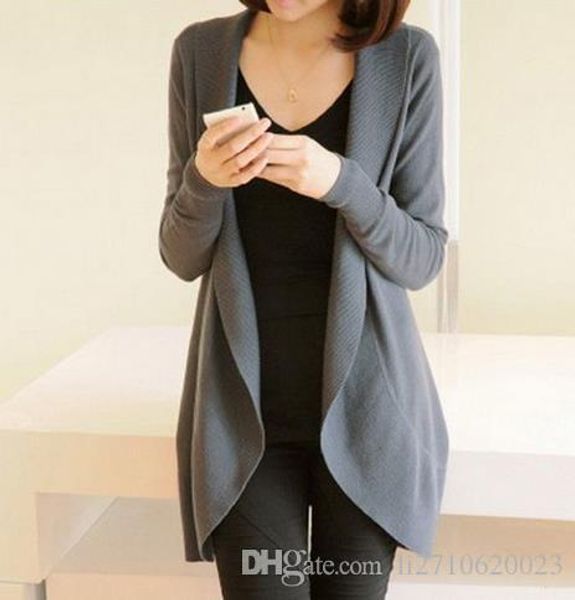

2016 autumn winter new women long sleeve knitted sweater casual solid scarf collar cardigans sweaters shawl cardigan coat, White;black