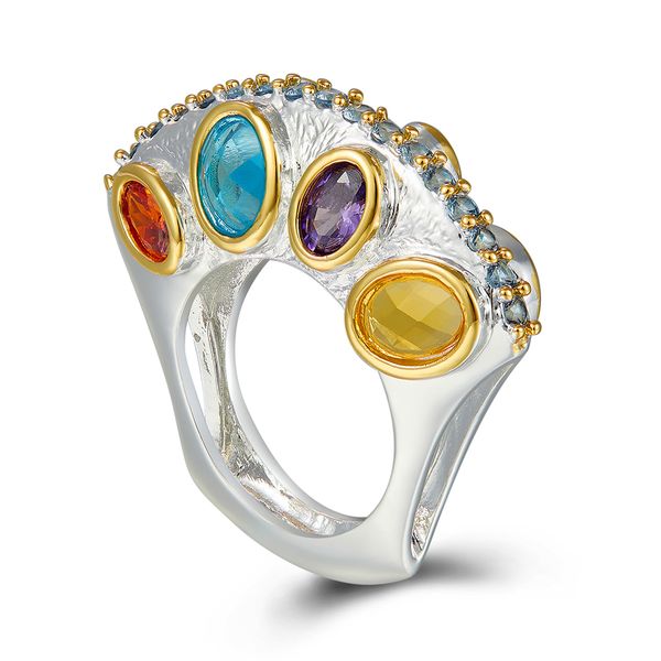 

big oval multi zirconia ring silver plate brass jewellery great luxury finger rings female new jewelry, Golden;silver