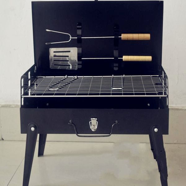 

2017 limited promotion black 3-5 people not coated cast 3c outdoor bbq suitcase grill portable accessories camping supplies