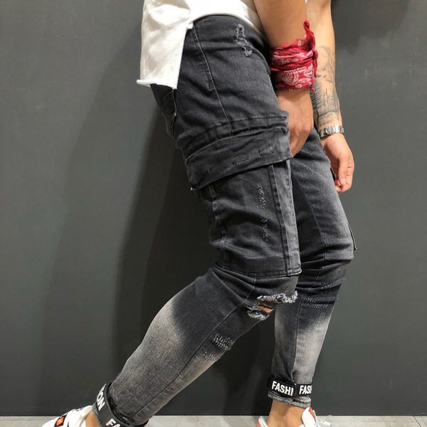 

2019 clothing instyle men fashion skinny jean distressed slim elastic denim biker jeans s-3xl stylische und bequeme herrenmode, Black