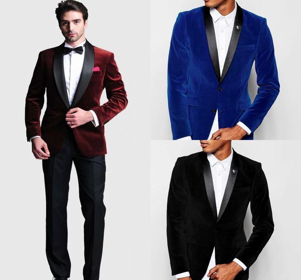 

custom burgundy velvet slim fit groom tuxedos wedding suits made groomsmen man prom suits black pants (jacket+pants+bow tie+hanky, Black;gray