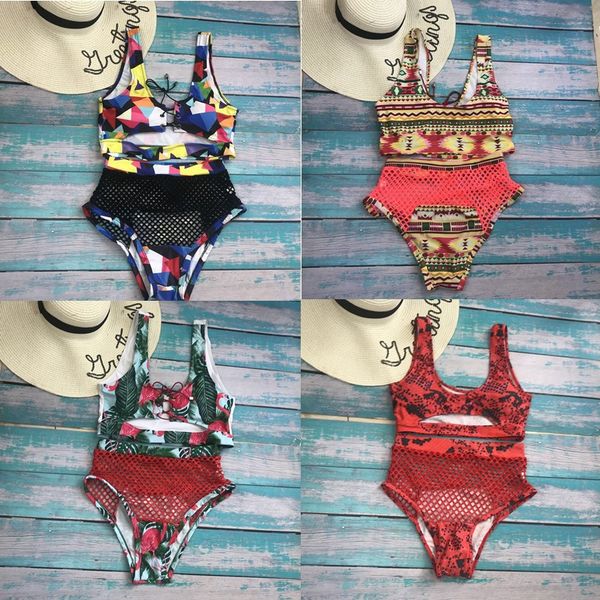 

summer swimsuit is european and american split color bikini mesh triangle swimwear lace-up bathing suit