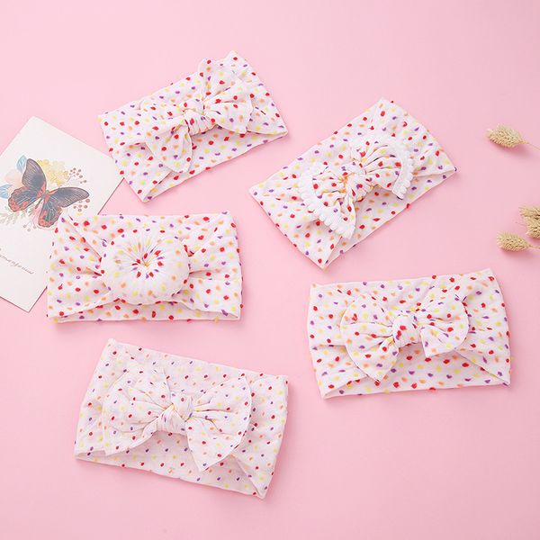

cute bowknot sweet colorful donut headbands baby hair accessories nylon multicolor dot hairband, Slivery;white