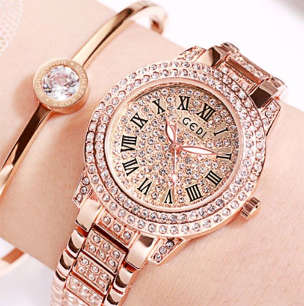 

2019 european and american fashion ladies diamond steel belt quartz watch outdoor sports watch ing, Slivery;brown