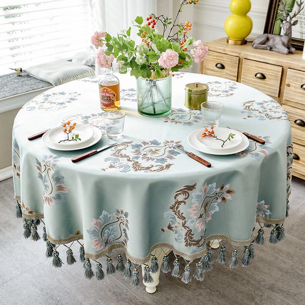 

table cloth european style jacquard tablecloth with tassel for wedding birthday party round cover desk home decor