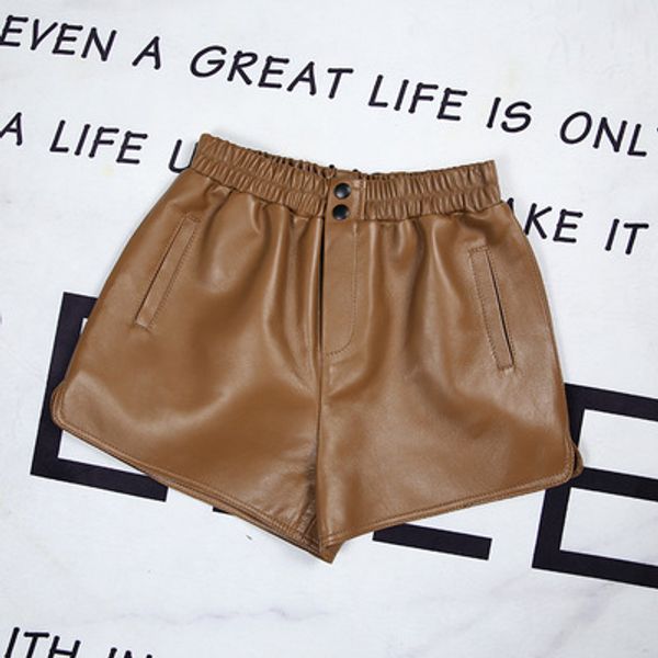 

2020 women spring genuine real sheep leather shorts e46, White;black