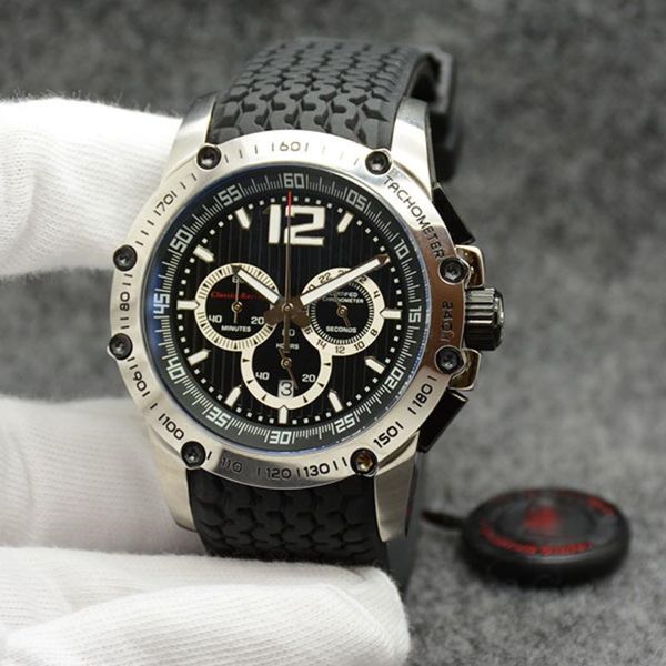 

2020 outdoor chronograph quartz men watch sport mens watches 45 .5mm wristwatches black dial with fixed stainless steel bezel, Slivery;brown