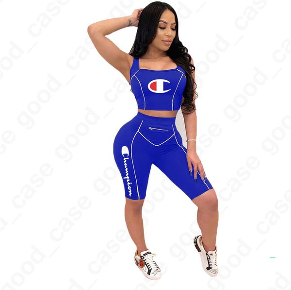 

women champion shorts tracksuits summer branded two piece outfits crop tank vest bra sweat shirt design fitness sportwear suit d33103, White