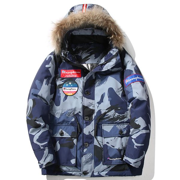 

new style men's down parkas designer hooded winter coats classic luxury long sleeve camouflag outerwear windbreakers with furs 007, Black