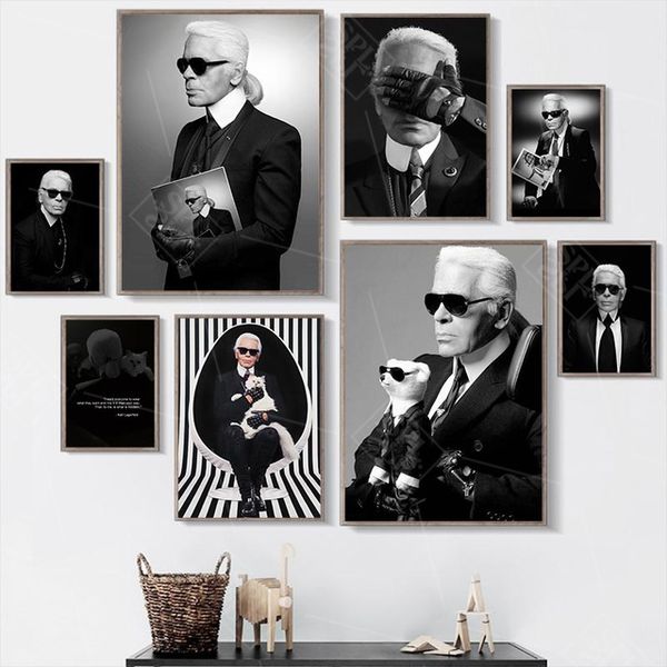 

karl lagerfeld r.i.p portrait fashion art posters modern black and white home decoration canvas painting hd print wall picture
