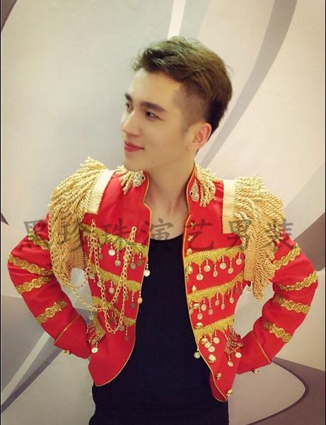 

men tassel suits designs masculino homme terno stage singers men sequin blazer dance clothes jacket star style dress punk red, White;black