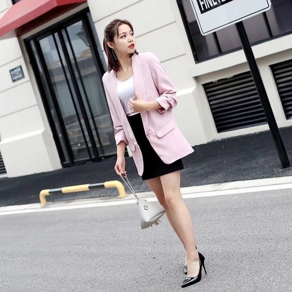 

yocalor pink suit coat jackets women autumn 2019 elegant office ladies formal jackets women chic plus size coat outwear, Black;brown
