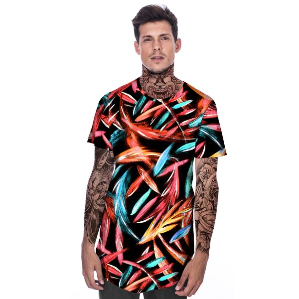 

floral leaves digital print mens summer tshirts streetwear loose t-shirts hommes crew neck casual fashion, White;black