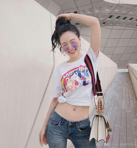 

new arrived fashion women summer vetement macaron unicorn t-shirt women's short-sleeve t-shirt limited edition drop shipping, White