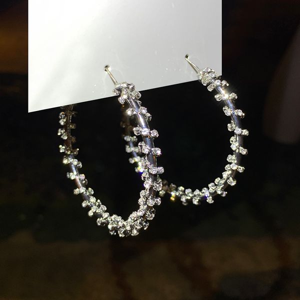 

xinwei wholesale fashion trendy stunning glass rhinestone gems hoop earrings for women jewelry fashion statement earrings, Golden;silver