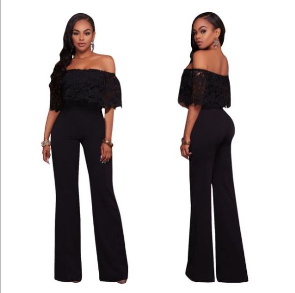 

spring/summer 2019 fashion personality lace flounce loose jumpsuit, Red