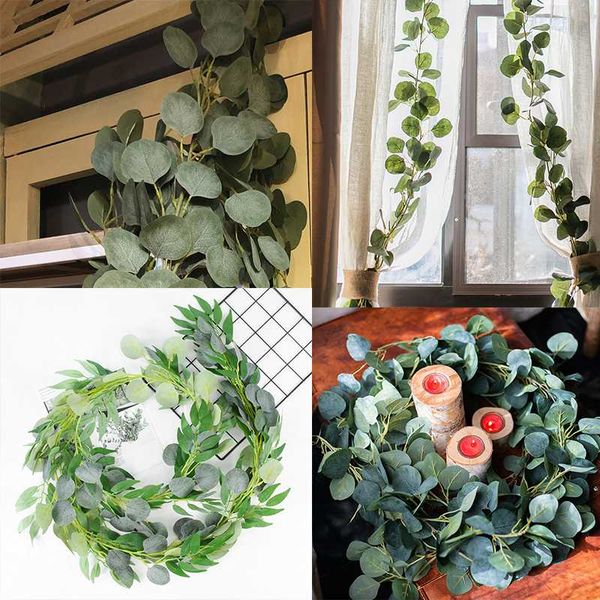 

2m eucalyptus leaves garland artificial plant fake green leaves vine wedding arch flower wreath decortion home garden wall decor