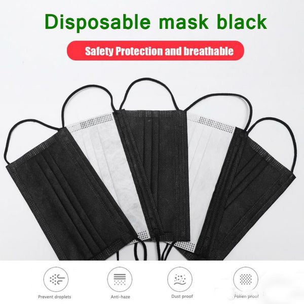 

одноразовая маска для лица черный защитные elastic для маски безопасности анти пыли хлопок mouth маски 3 слоя мода маска для лица