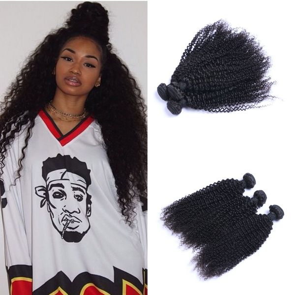 

peruvian virgin hair kinky curly extensions human hair weaving bundles natural color 3pcs double weft for women, Black
