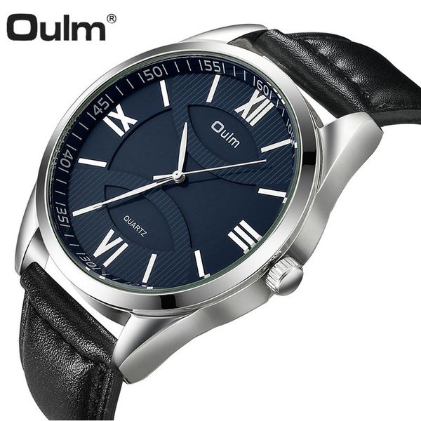 

oulm fashion minimalist quartz watch men leather strap navy blue blue dial simple design top casual wristwatches 2019 new, Slivery;brown
