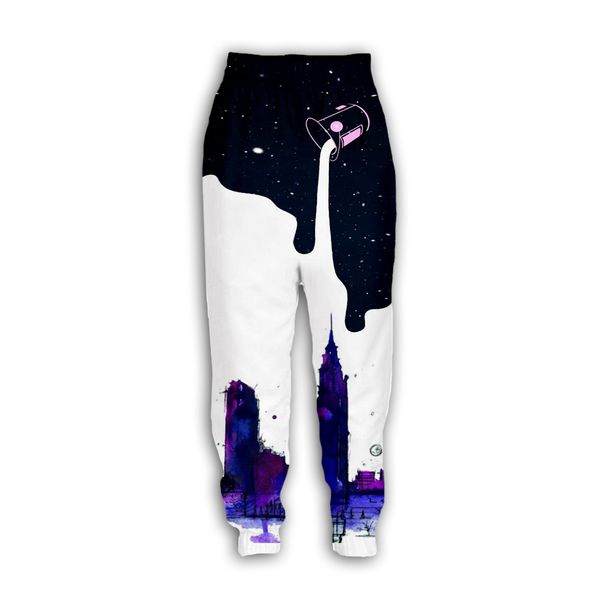 

space galaxy milk dripping 3d print women men jogger pants y05, Black