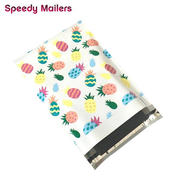 

speedy mailers 50pcs 10x13 inch pineapple white pattern poly mailers self seal plastic envelope bags / jiffy mailing bags