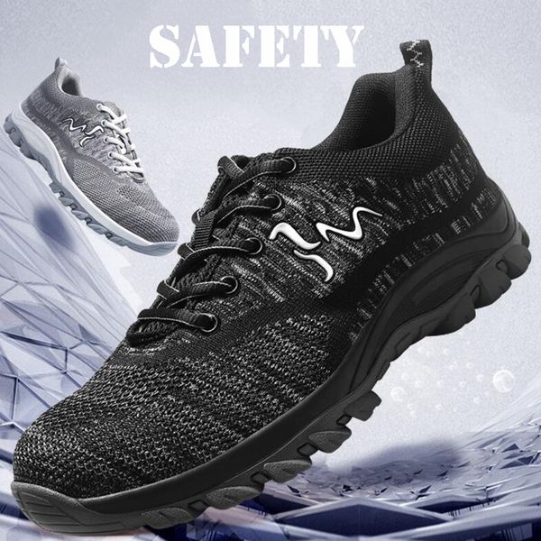 

lightweight summer breathable men safety shoes steel toecap work shoes for men anti-smashing construction sneaker puncture-proof, Black