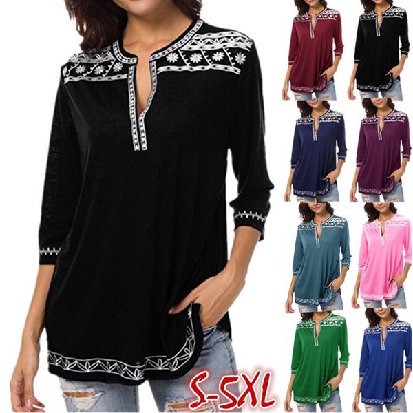 

2019 spring fall new fashion floral print deep v neck blouse shirts casual elegant womens clothing plus size 5xl blouses for women, White