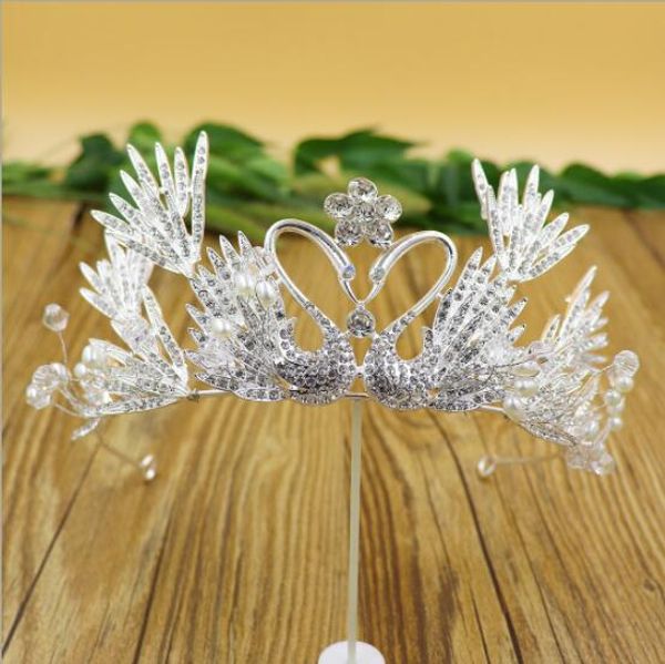 Başlıklar Gelin Taçları Headdress Kore Düğün Swan El Yapımı Kraliçe Kraliçe Prenses Doğum Günü Saç Tiaras Takı Başlıkları278m