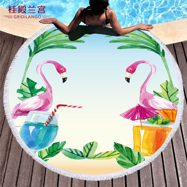 

gridilango cartoon flamingo couple microfiber round beach towels with tassel for adults beach bath towel yoga mat dropshipping