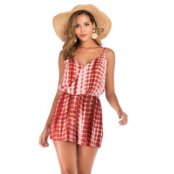 

tropical boho romper women 2019 summer v neck backless print playsuit short jumpsuit beach style casual overalls dg180, Black;white