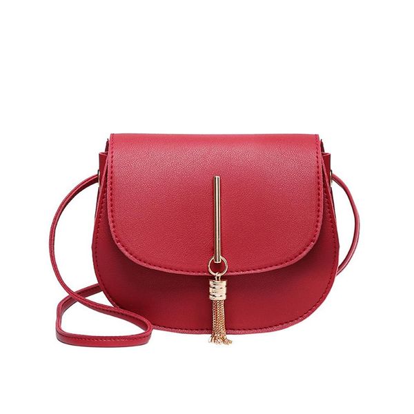 

women solid color saddle shape tassel magnetic buckle crossbody shoulder bag