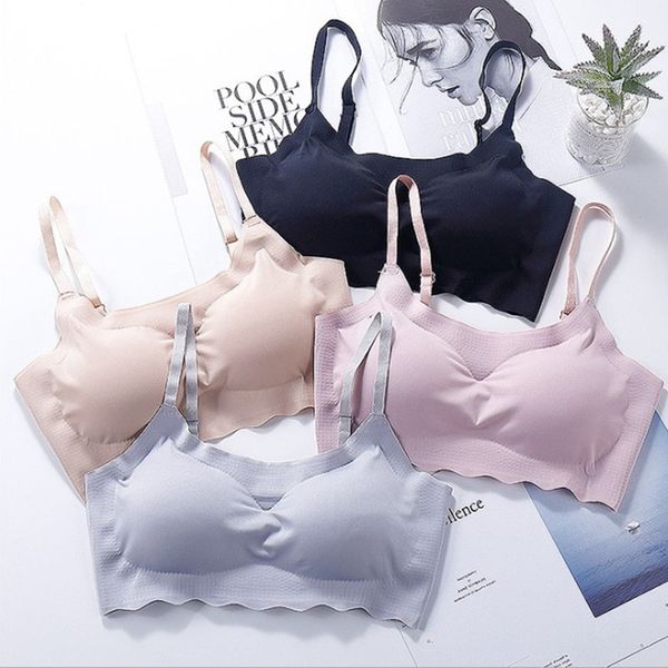 

seamless padded sports bra wire sleeping bra with adjustable elastic straps h9, Red;black