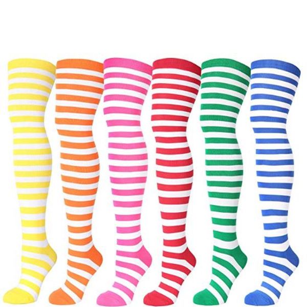 

christmas party womens long striped socks over knee thigh high socks stockingsfor cosplay daily wear contton polyester 21colors, Black;white