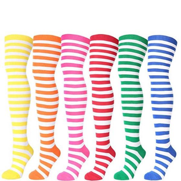 Weihnachtsfeier Damen lange gestreifte Socken über Knie Oberschenkel hohe Socken Strümpfe für Cosplay Alltagskleidung Contton Polyester 21 Farben