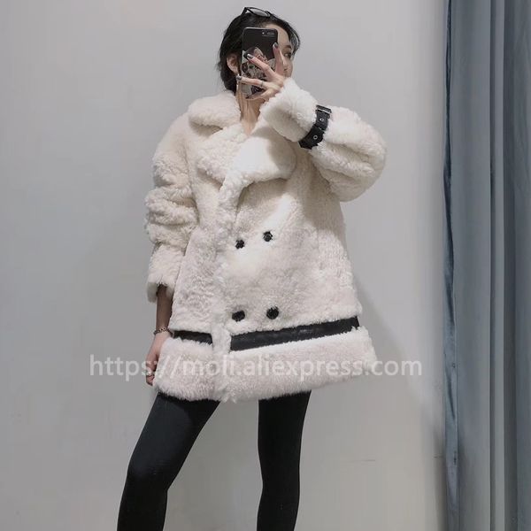 

real fur coat women winter 2019 new fashion real iceland sheep fur-in-one overcoat, Black