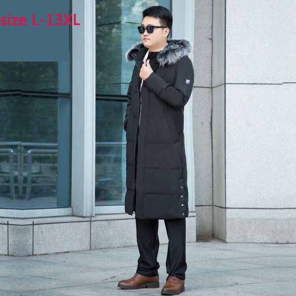 

men's down & parkas lengthened jacket men 's hair collar thick filler480g white duck obese plus size l-11xl12xl13xl, Black