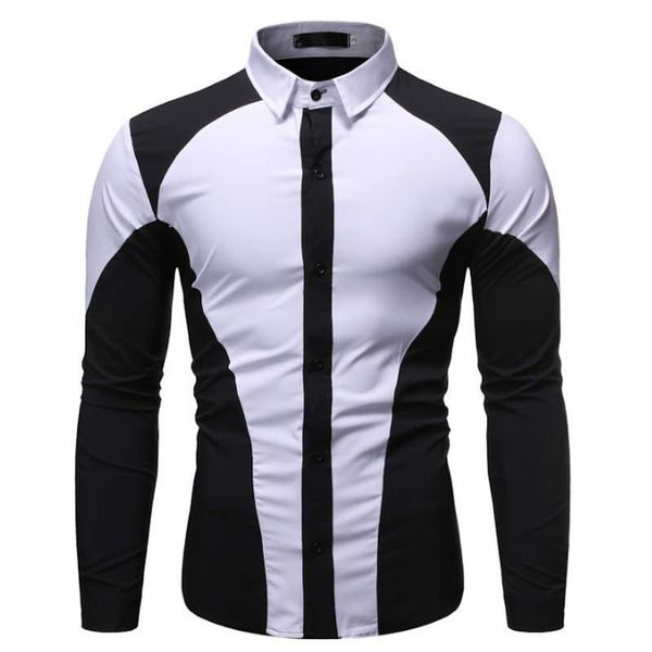 

2019 new men shirts business long sleeve turn-down collar cotton male shirt slim fit popular designs, White;black