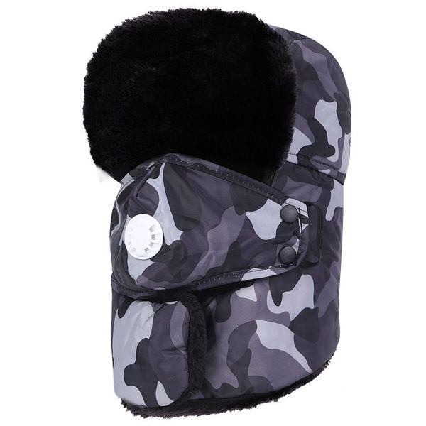 

cold-proof hats 3 in 1 multifunction outdoor riding winter thick plush warm casual sports cap camouflage mask cap, Black;white