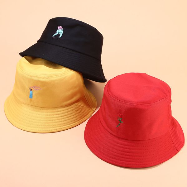 

2019 creative pattern embroidery fisherman hat men's new simple visor female summer outdoor wild men and women bucket sun hats, Blue;gray