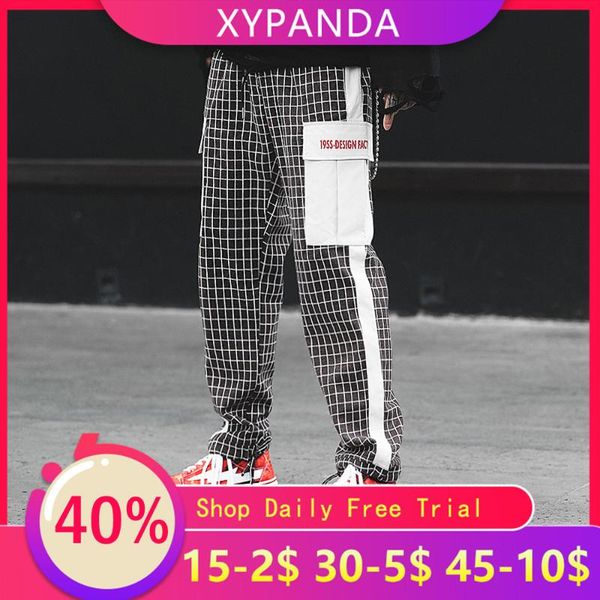 

men's pants xypanda street hip-hop trend function cargo casual plaid loose harem beam feet, Black