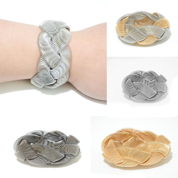 

2020 fashion silver ring lady gold metal spring bracelet jewelry vintage golden stretch braided bracelet bg-1502, Black