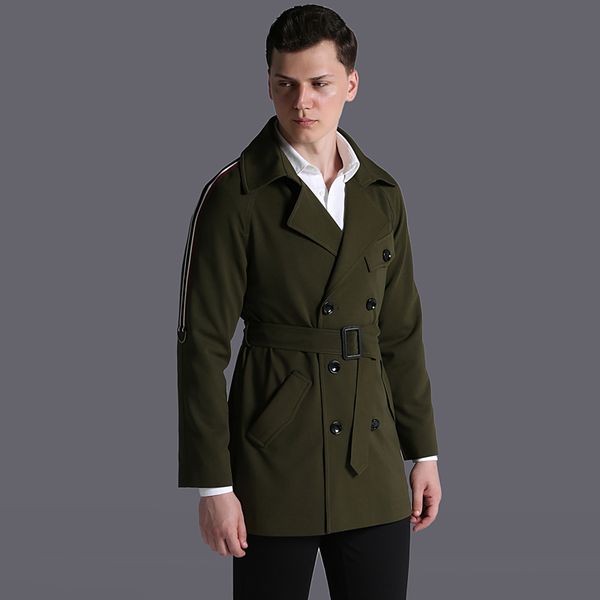 

oln mens coats male trench luxury fahion ribbon decoration army green men windbreaker plus size 6xl spring and autumn jackets, Tan;black