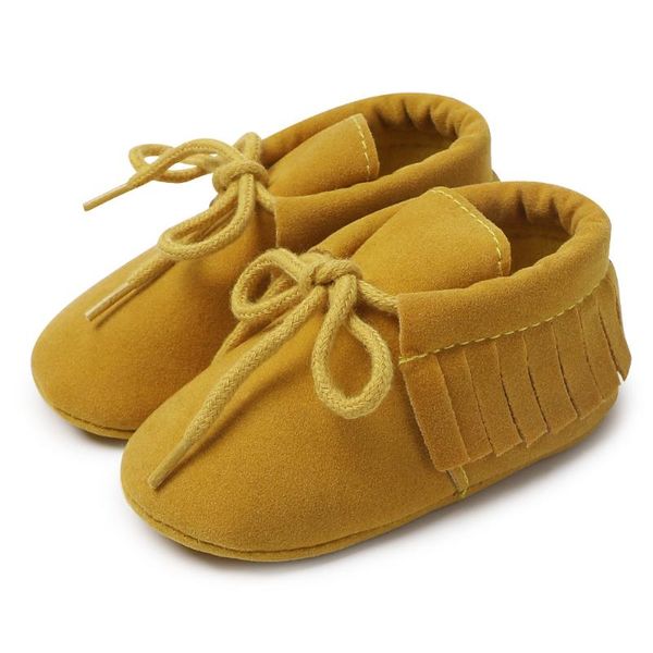 

first walkers born baby boy girl moccasins shoes fringe soft sole non-slip footwear cribs flock upper lace up kid infant walker