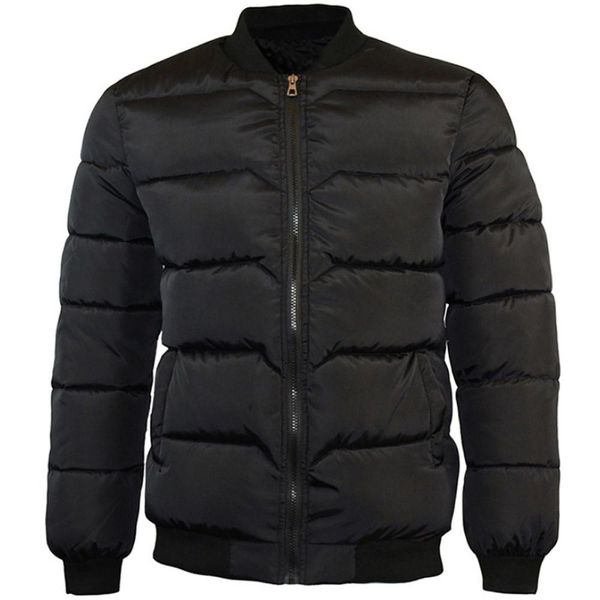 

vogue мужская зима чистый цвет молния стенд воротник бейсбол пальто хлопок верхняя одежда топы человек зимние парки, Black