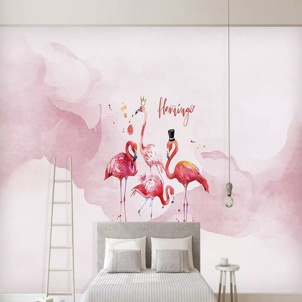 

new custom large mural 3d wallpaper cartoon cute pink love flamingo children's bedroom mural tv back wall decor deep 5d embossed